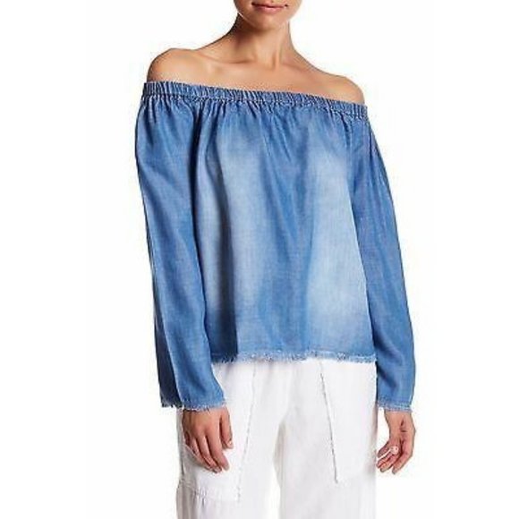 NWOT Cloth &  Stone Chambray Top Off the Should - Picture 2 of 10